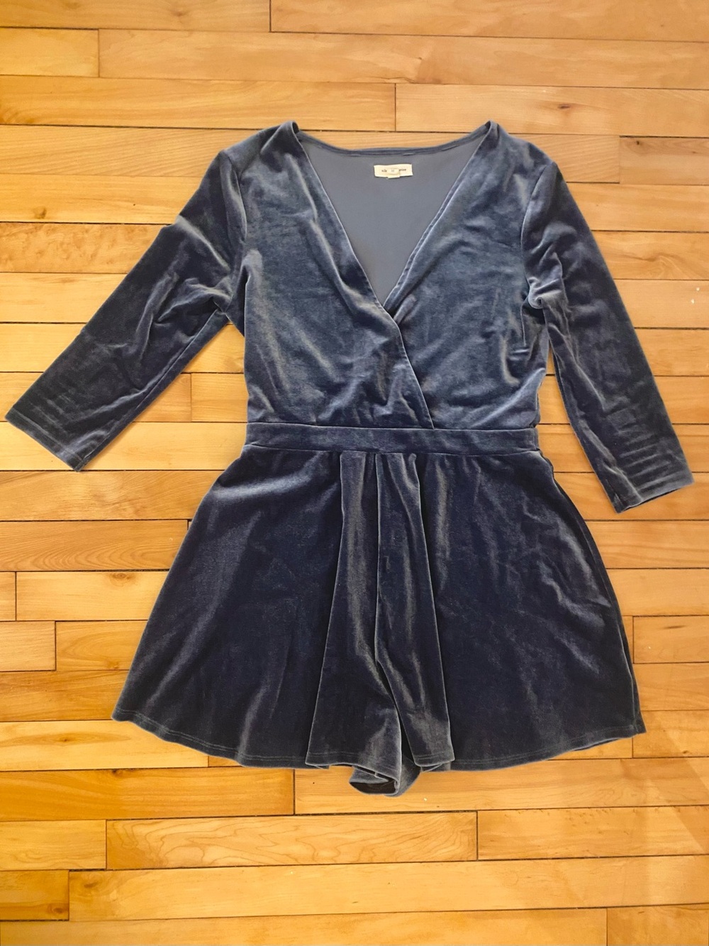 Velvet Wrap Romper in Deep Slate